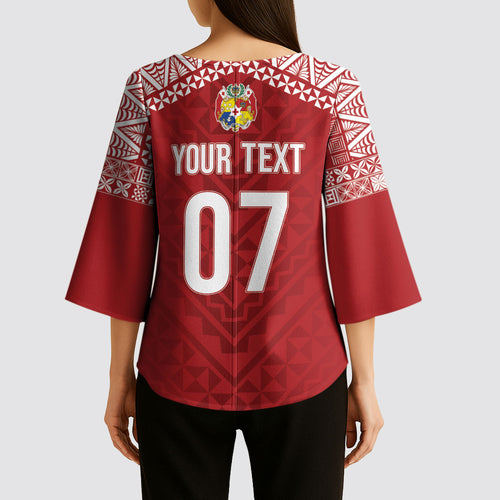 Mate Ma'a Tonga Rugby Custom Kupesi Motifs Kimono Sleeve Blouse Red Waves