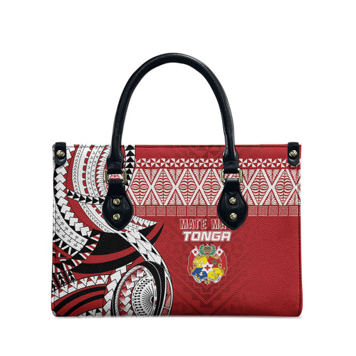 Mate Ma'a Tonga Rugby Kupesi Motifs Leather Bag Red Waves