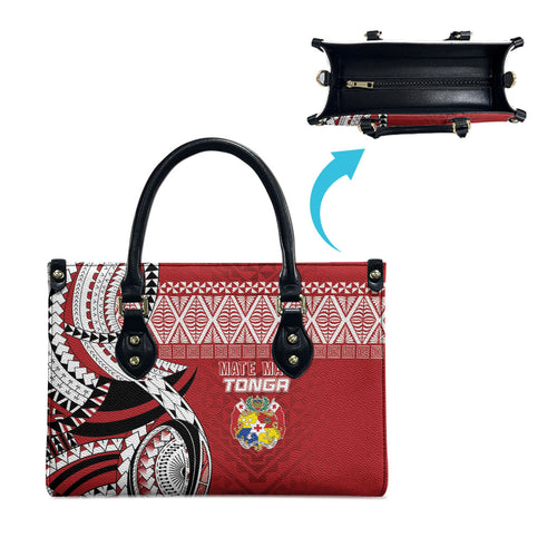 Mate Ma'a Tonga Rugby Kupesi Motifs Leather Bag Red Waves
