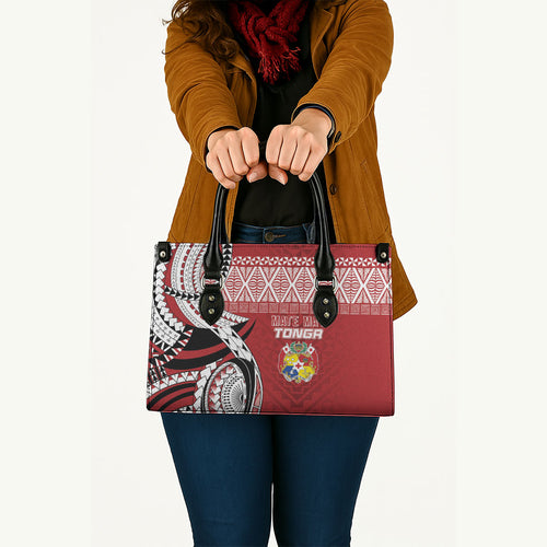Mate Ma'a Tonga Rugby Kupesi Motifs Leather Bag Red Waves