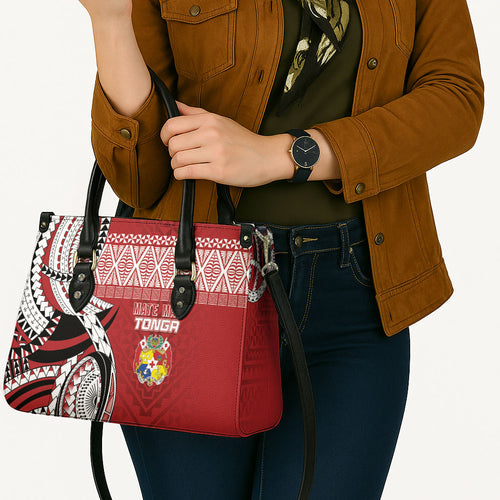 Mate Ma'a Tonga Rugby Kupesi Motifs Leather Bag Red Waves