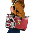 Mate Ma'a Tonga Rugby Kupesi Motifs Leather Tote Bag Red Waves