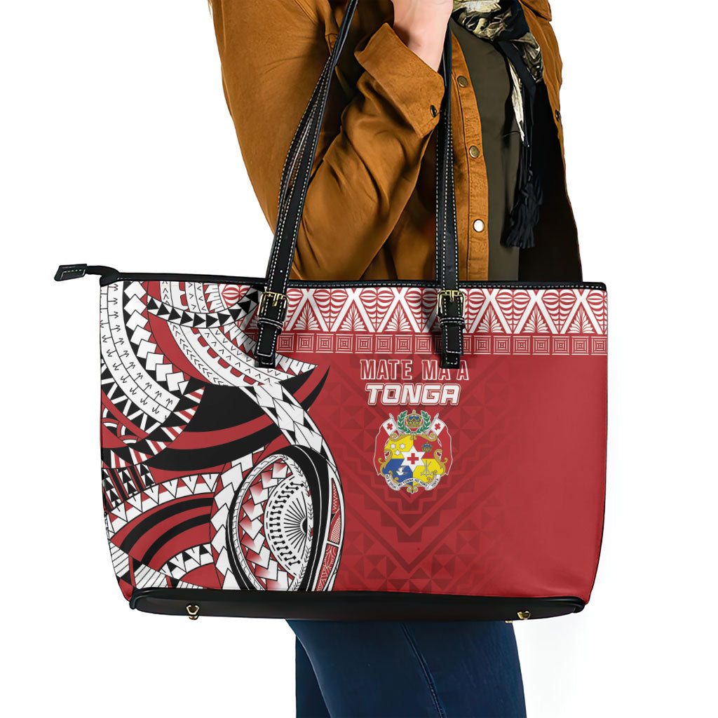 Mate Ma'a Tonga Rugby Kupesi Motifs Leather Tote Bag Red Waves