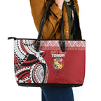 Mate Ma'a Tonga Rugby Kupesi Motifs Leather Tote Bag Red Waves