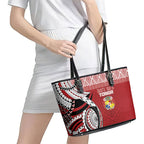 Mate Ma'a Tonga Rugby Kupesi Motifs Leather Tote Bag Red Waves