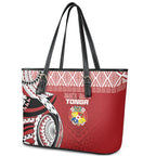Mate Ma'a Tonga Rugby Kupesi Motifs Leather Tote Bag Red Waves
