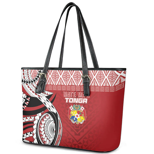 Mate Ma'a Tonga Rugby Kupesi Motifs Leather Tote Bag Red Waves