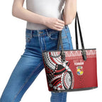Mate Ma'a Tonga Rugby Kupesi Motifs Leather Tote Bag Red Waves