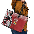 Mate Ma'a Tonga Rugby Kupesi Motifs Leather Tote Bag Red Waves