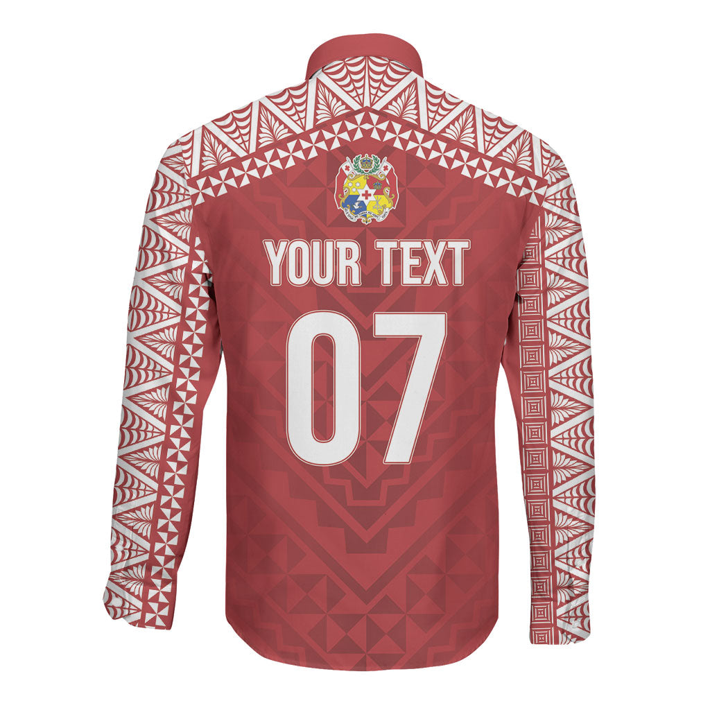 Mate Ma'a Tonga Rugby Custom Kupesi Motifs Long Sleeve Button Shirt Red Waves