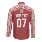 Mate Ma'a Tonga Rugby Custom Kupesi Motifs Long Sleeve Button Shirt Red Waves
