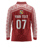 Mate Ma'a Tonga Rugby Custom Kupesi Motifs Long Sleeve Polo Shirt Red Waves