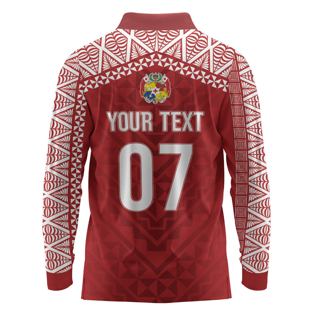 Mate Ma'a Tonga Rugby Custom Kupesi Motifs Long Sleeve Polo Shirt Red Waves