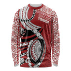Mate Ma'a Tonga Rugby Custom Kupesi Motifs Long Sleeve Shirt Red Waves