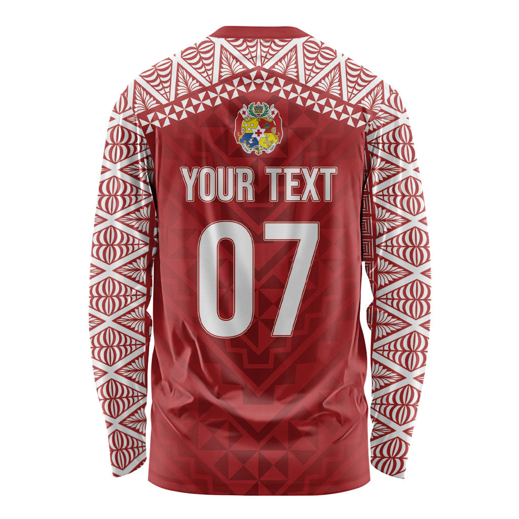 Mate Ma'a Tonga Rugby Custom Kupesi Motifs Long Sleeve Shirt Red Waves
