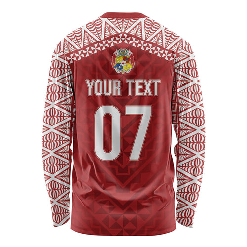 Mate Ma'a Tonga Rugby Custom Kupesi Motifs Long Sleeve Shirt Red Waves