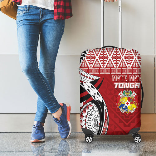 Mate Ma'a Tonga Rugby Kupesi Motifs Luggage Cover Red Waves
