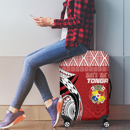Mate Ma'a Tonga Rugby Kupesi Motifs Luggage Cover Red Waves