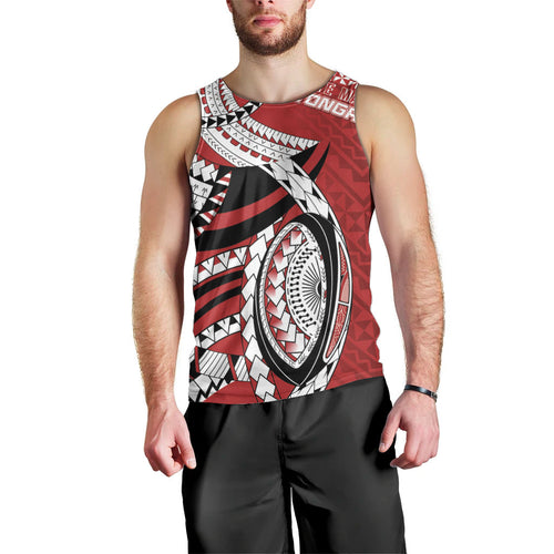 Mate Ma'a Tonga Rugby Custom Kupesi Motifs Men Tank Top Red Waves
