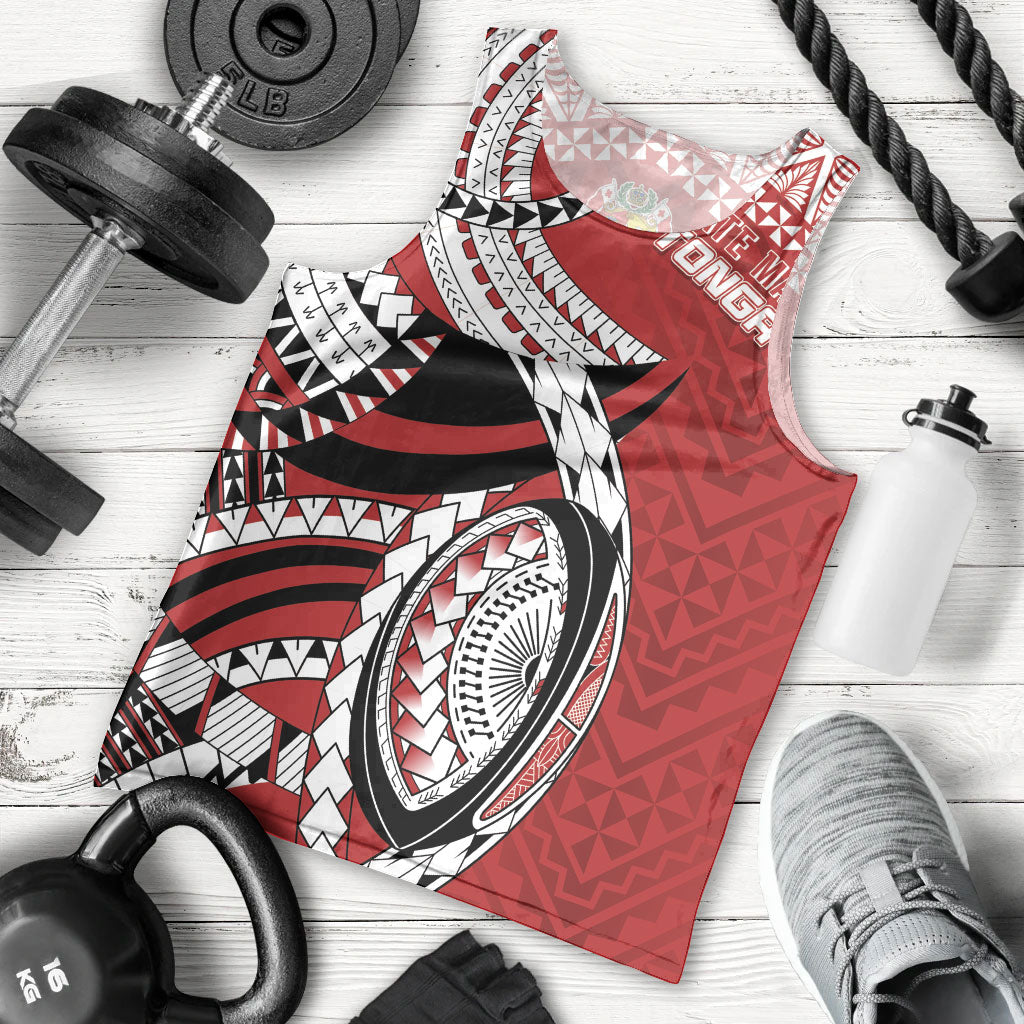 Mate Ma'a Tonga Rugby Custom Kupesi Motifs Men Tank Top Red Waves