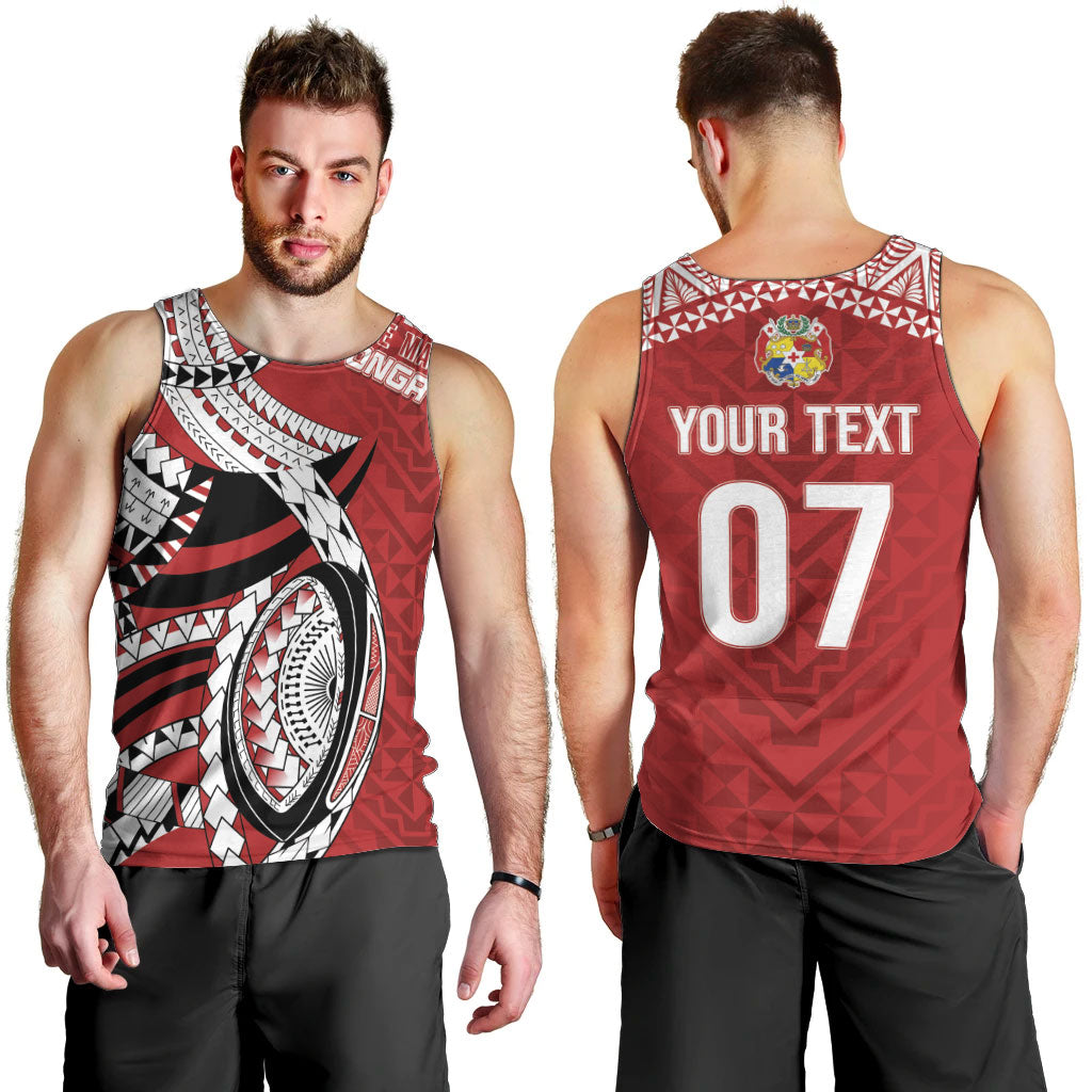 Mate Ma'a Tonga Rugby Custom Kupesi Motifs Men Tank Top Red Waves