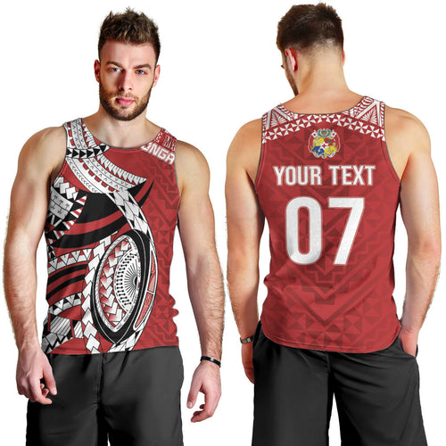 Mate Ma'a Tonga Rugby Custom Kupesi Motifs Men Tank Top Red Waves