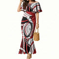 Mate Ma'a Tonga Rugby Custom Kupesi Motifs Mermaid Dress Red Waves
