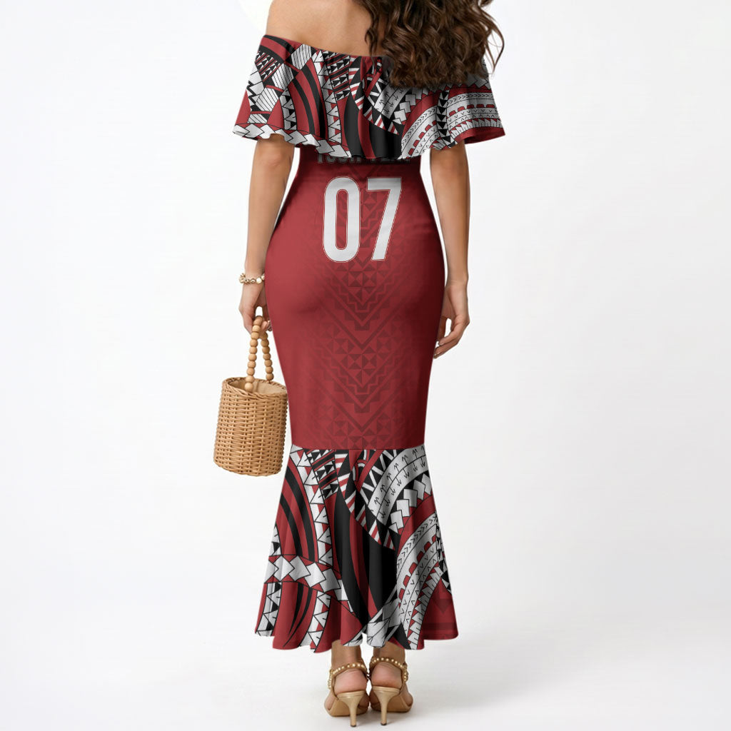 Mate Ma'a Tonga Rugby Custom Kupesi Motifs Mermaid Dress Red Waves