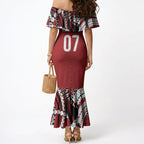 Mate Ma'a Tonga Rugby Custom Kupesi Motifs Mermaid Dress Red Waves