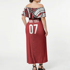 Mate Ma'a Tonga Rugby Custom Kupesi Motifs Off Shoulder Maxi Dress Red Waves
