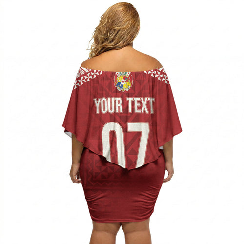 Mate Ma'a Tonga Rugby Custom Kupesi Motifs Off Shoulder Short Dress Red Waves
