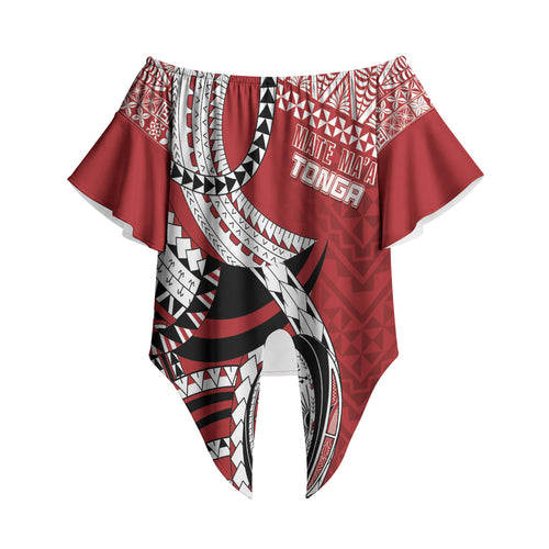 Mate Ma'a Tonga Rugby Custom Kupesi Motifs Off Shoulder Wrap Waist Top Red Waves