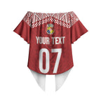 Mate Ma'a Tonga Rugby Custom Kupesi Motifs Off Shoulder Wrap Waist Top Red Waves