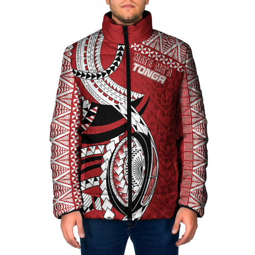 Mate Ma'a Tonga Rugby Custom Kupesi Motifs Padded Jacket Red Waves