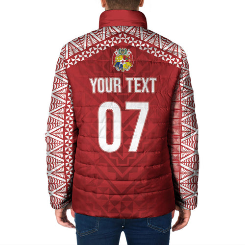 Mate Ma'a Tonga Rugby Custom Kupesi Motifs Padded Jacket Red Waves