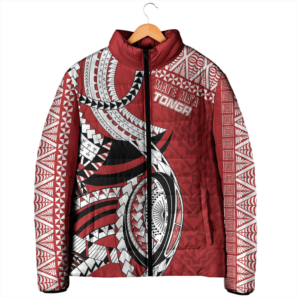 Mate Ma'a Tonga Rugby Custom Kupesi Motifs Padded Jacket Red Waves
