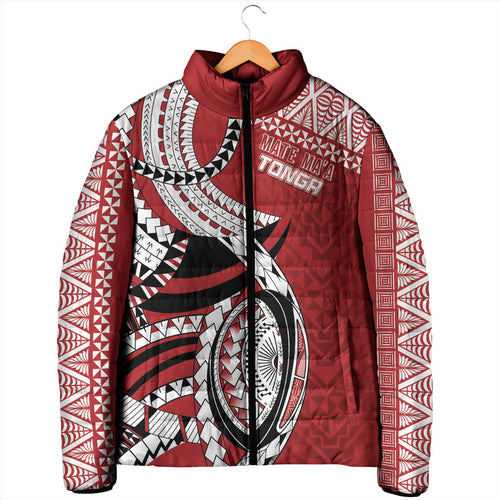Mate Ma'a Tonga Rugby Custom Kupesi Motifs Padded Jacket Red Waves