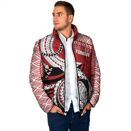 Mate Ma'a Tonga Rugby Custom Kupesi Motifs Padded Jacket Red Waves