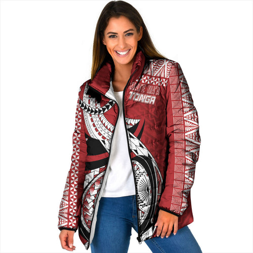 Mate Ma'a Tonga Rugby Custom Kupesi Motifs Padded Jacket Red Waves