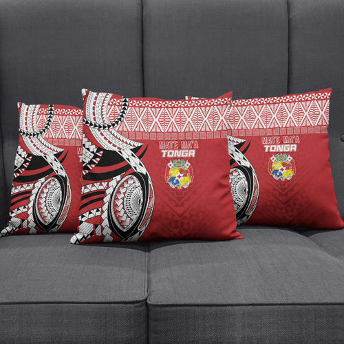 Mate Ma'a Tonga Rugby Kupesi Motifs Pillow Cover Red Waves