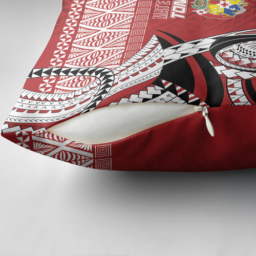 Mate Ma'a Tonga Rugby Kupesi Motifs Pillow Cover Red Waves