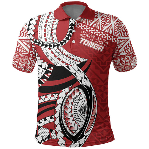 Mate Ma'a Tonga Rugby Custom Kupesi Motifs Polo Shirt Red Waves