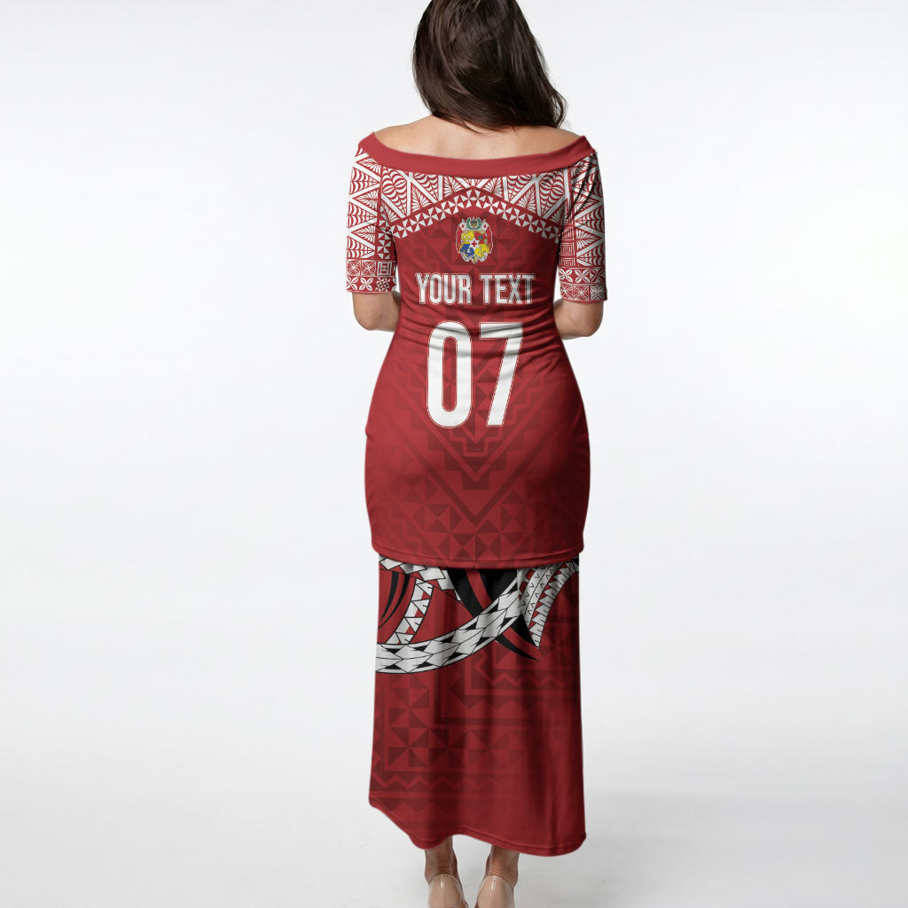 Mate Ma'a Tonga Rugby Custom Kupesi Motifs Puletasi Red Waves