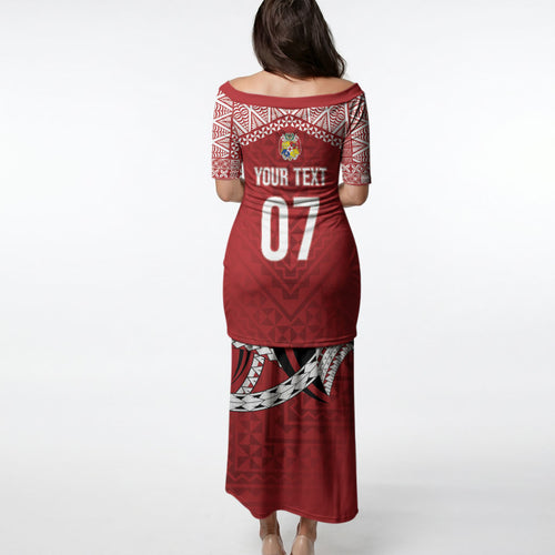 Mate Ma'a Tonga Rugby Custom Kupesi Motifs Puletasi Red Waves