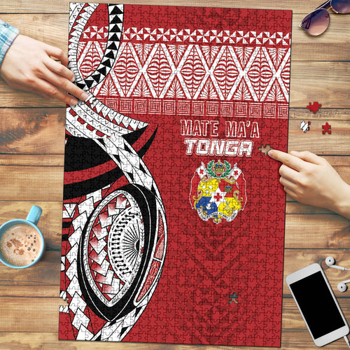 Mate Ma'a Tonga Rugby Kupesi Motifs Puzzle Red Waves