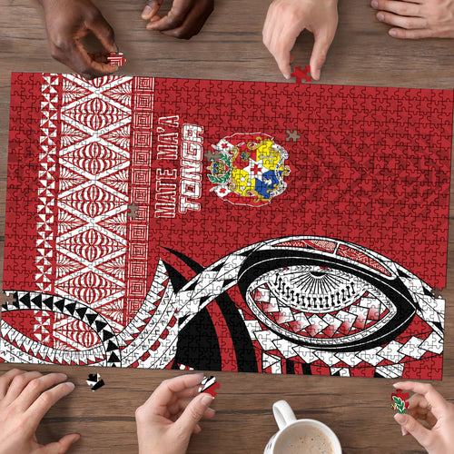 Mate Ma'a Tonga Rugby Kupesi Motifs Puzzle Red Waves