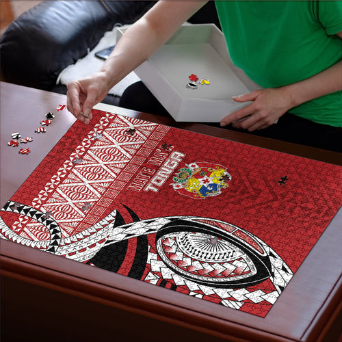 Mate Ma'a Tonga Rugby Kupesi Motifs Puzzle Red Waves
