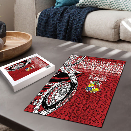 Mate Ma'a Tonga Rugby Kupesi Motifs Puzzle Red Waves