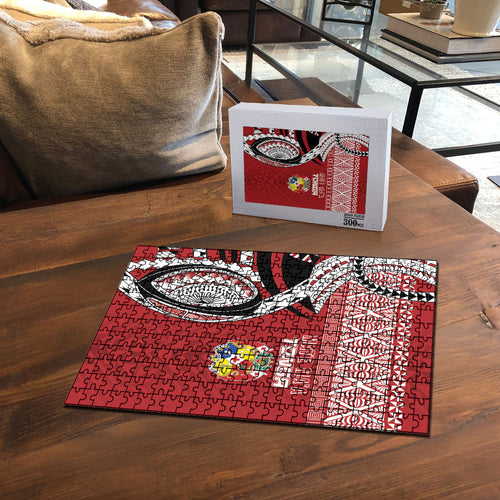 Mate Ma'a Tonga Rugby Kupesi Motifs Puzzle Red Waves