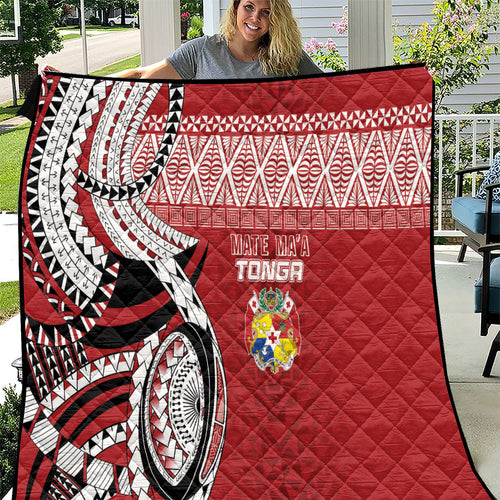 Mate Ma'a Tonga Rugby Kupesi Motifs Quilt Red Waves